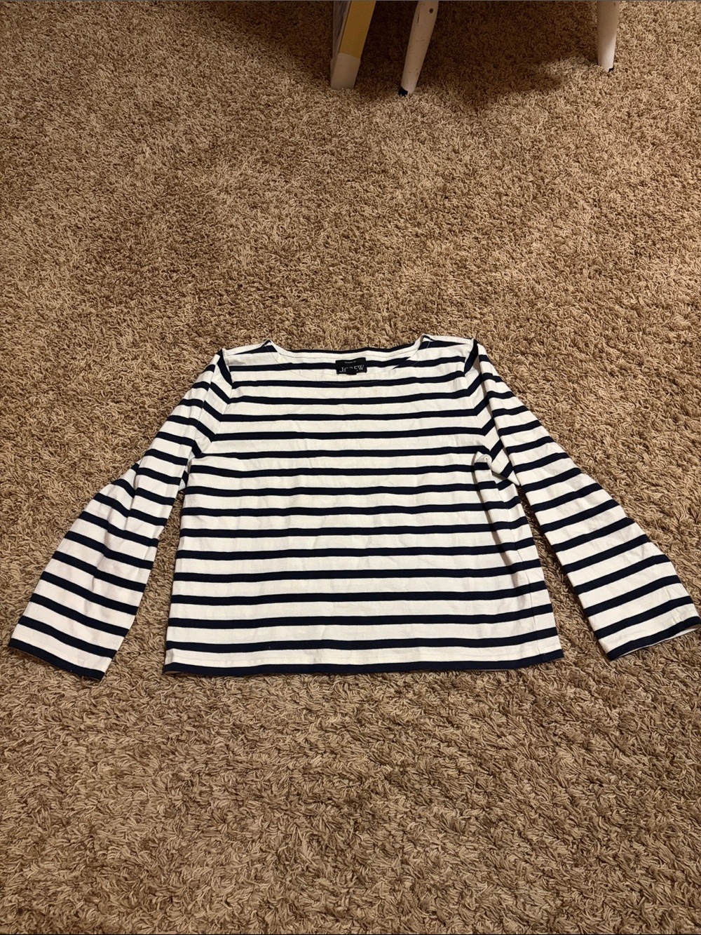 J Crew Striped Navy and White Bell-Sleeve Top Size L